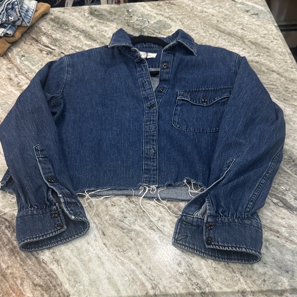 rag & bone Tops - rag & bone Distressed Cropped Denim Shirt Jacket - Indigo Blue